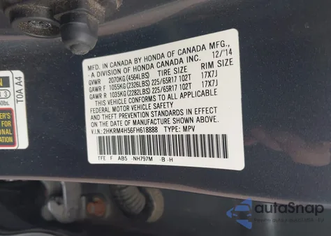 2015 Honda Cr-V Ex z USA, uszkodzony, nr VIN 2HKRM4H56FH618888